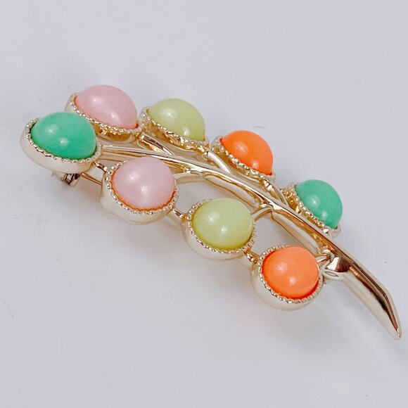 VTG Signed Sarah Coventry Leaf Brooch Pastel Cabochon 1960s Colorful Whimsical - Picture 5 of 11